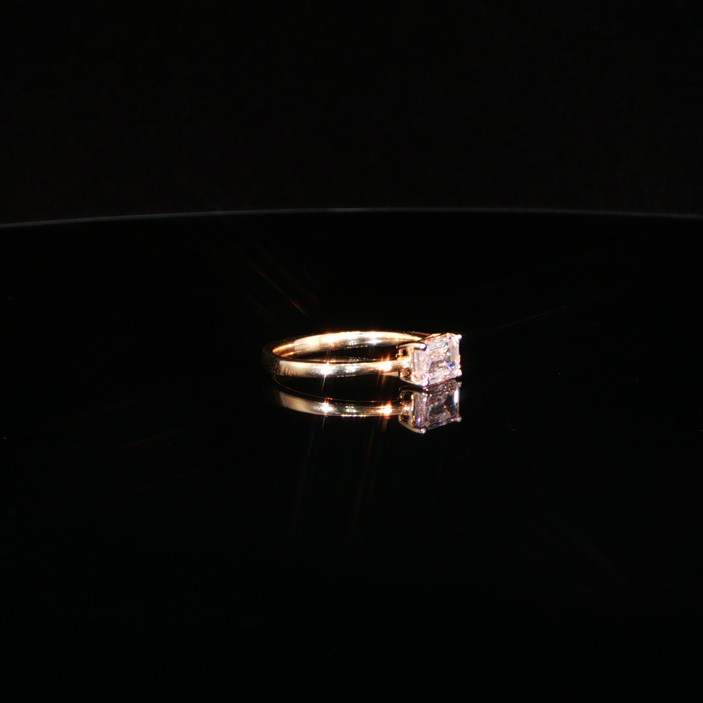 1.10 CTW Emerald Cut Lab-Grown Diamond Engagement Ring with Pavé Band in 14K Yellow Gold