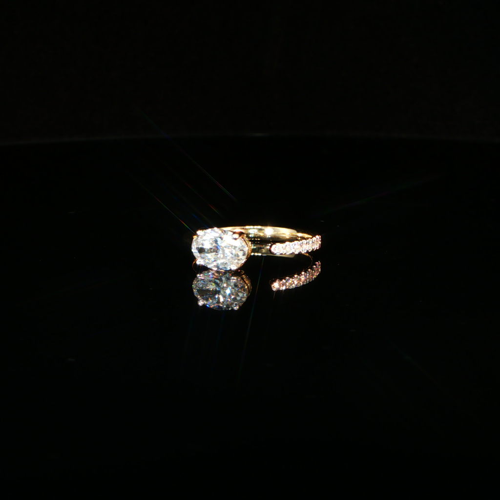 1.17 CTW Oval Cut Lab-Grown Diamond Solitaire Ring with Pavé Accents in 14K Yellow Gold