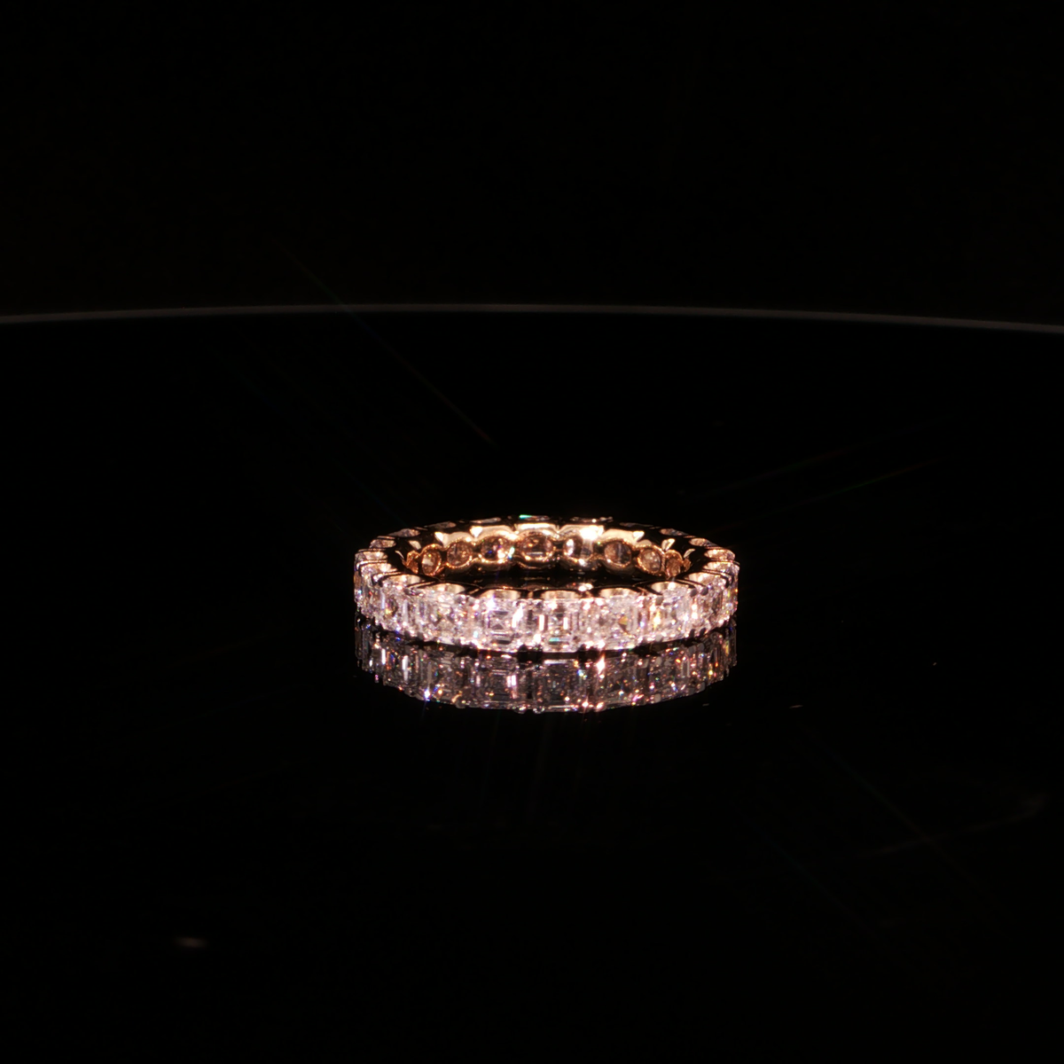 3.17 CTW Asscher Cut Lab-Grown Diamond Eternity Ring in 14K Yellow Gold