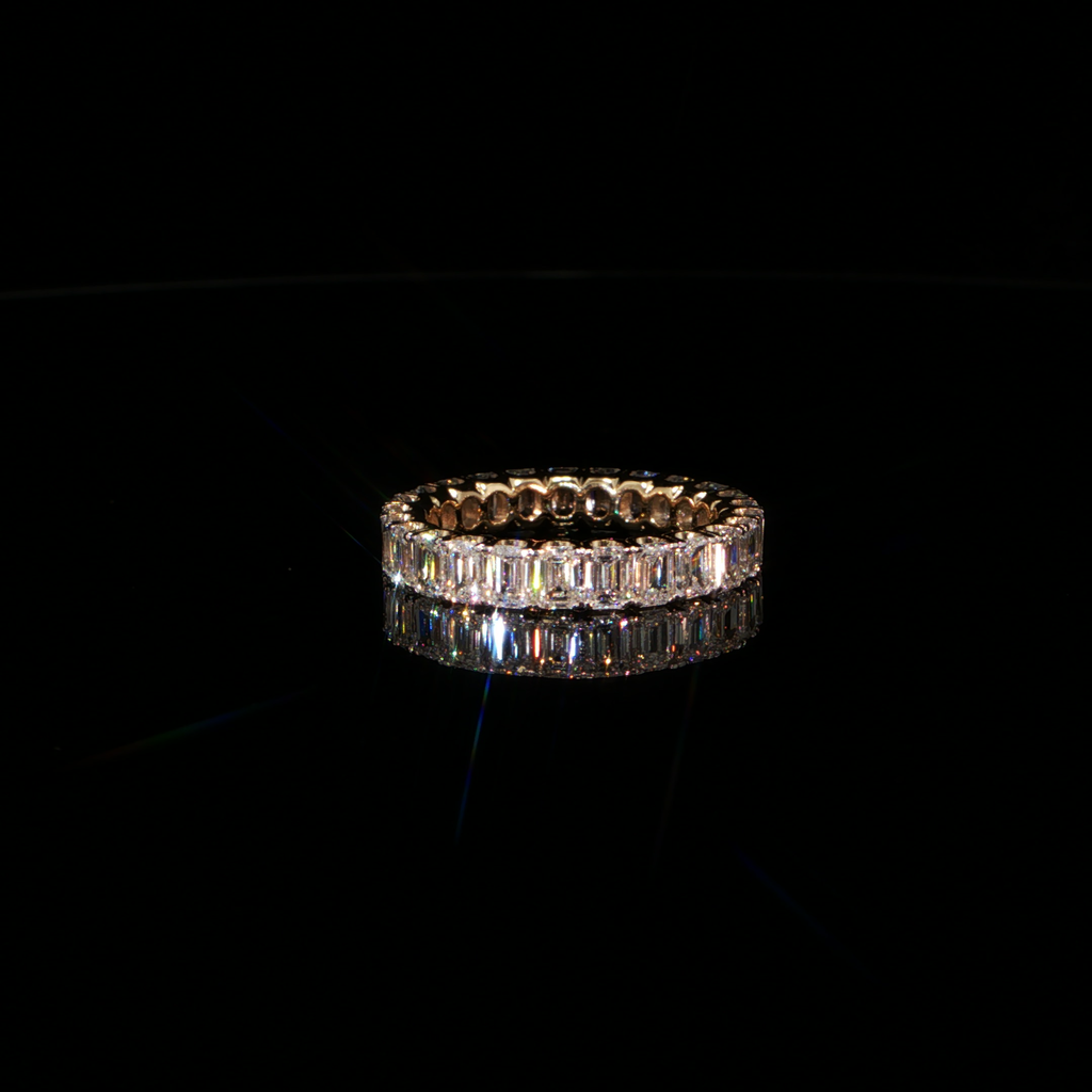 3.56 CTW Emerald Cut Lab-Grown Diamond Eternity Ring in 14K Yellow Gold