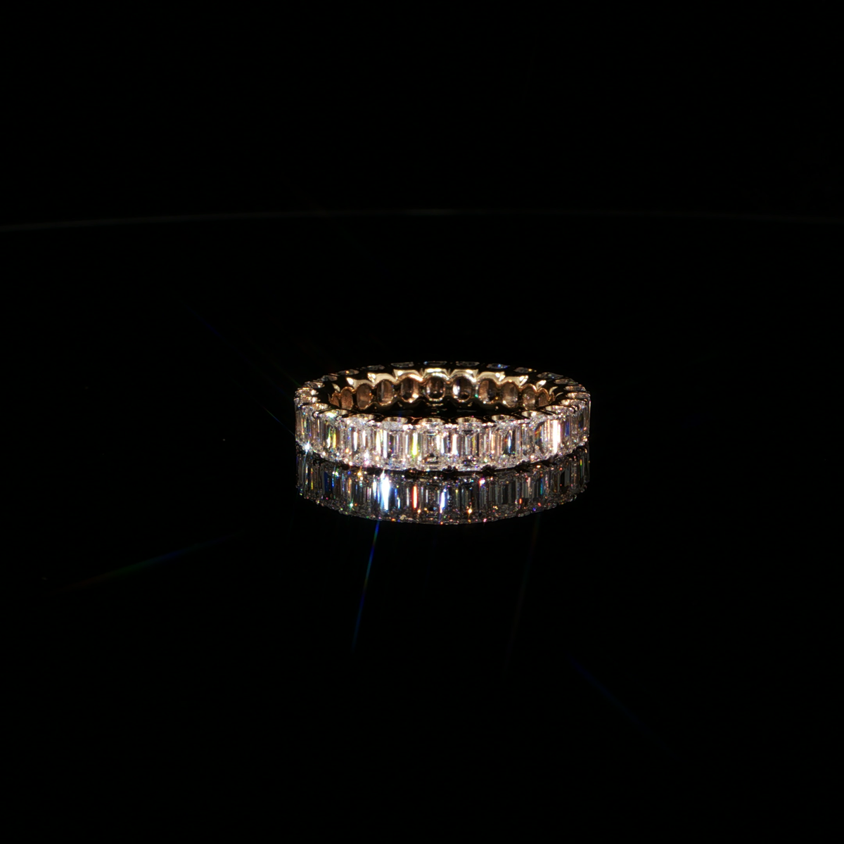 3.56 CTW Emerald Cut Lab-Grown Diamond Eternity Ring in 14K Yellow Gold