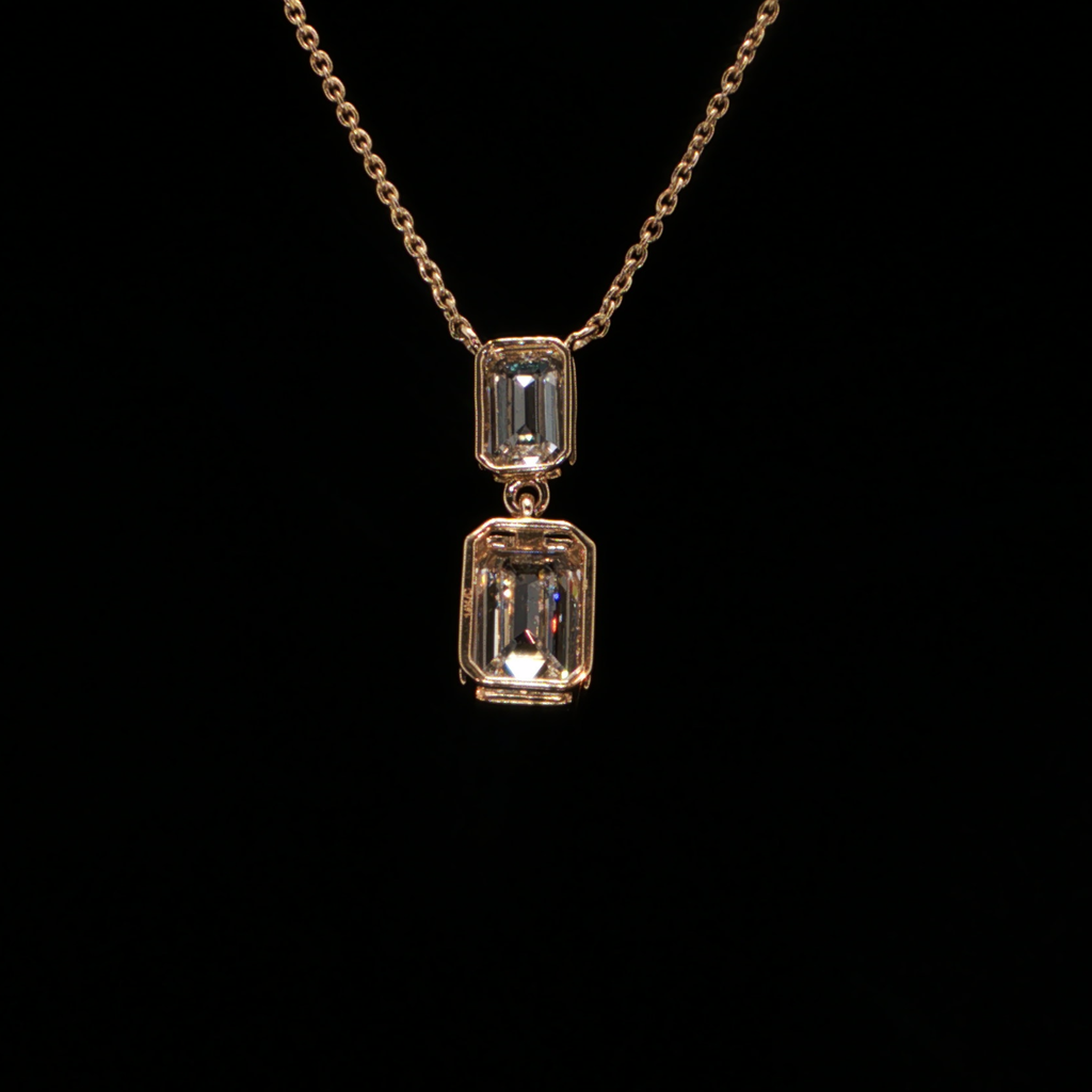2.92 CTW Two-Stone Emerald Cut Lab-Grown Diamond Pendant Necklace in 14K Yellow Gold