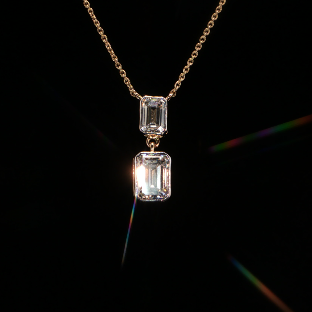 2.92 CTW Two-Stone Emerald Cut Lab-Grown Diamond Pendant Necklace in 14K Yellow Gold
