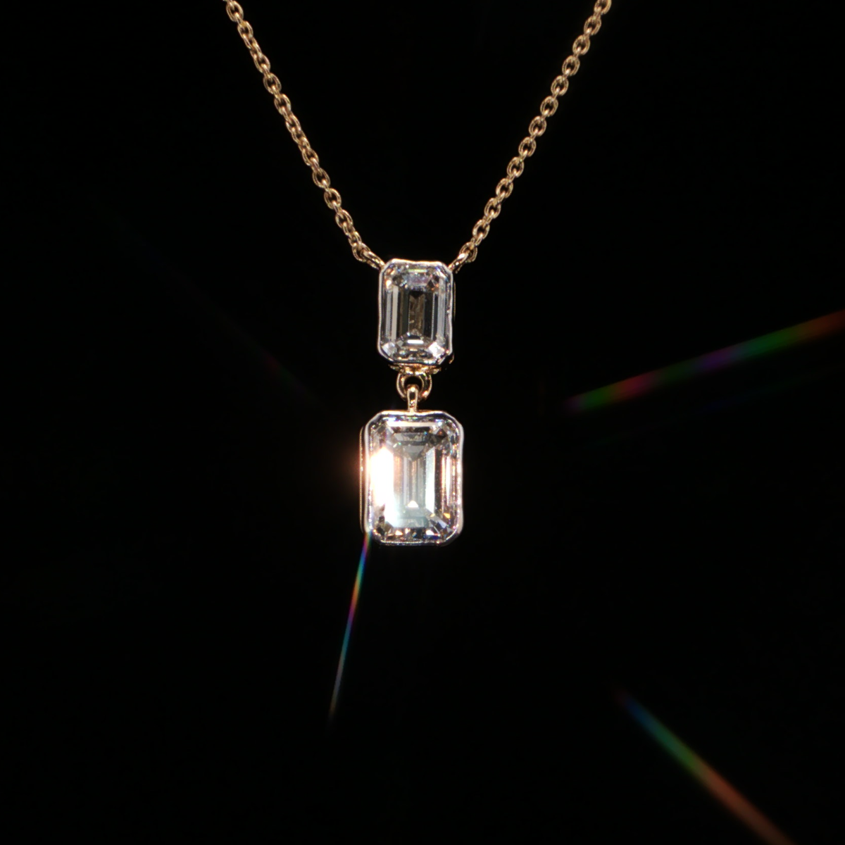 2.92 CTW Two-Stone Emerald Cut Lab-Grown Diamond Pendant Necklace in 14K Yellow Gold