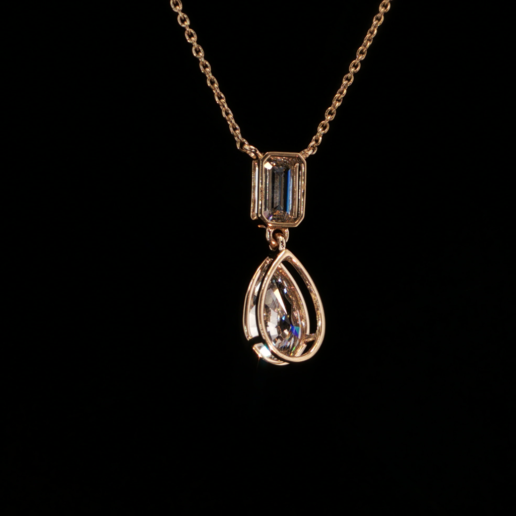 3.04 CTW Two-Stone Emerald & Pear Cut Lab-Grown Diamond Pendant Necklace in 14K Yellow Gold