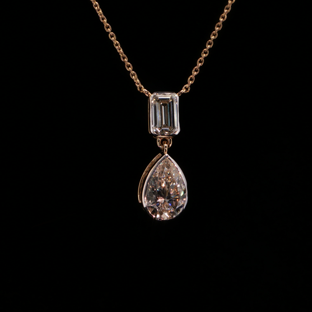 3.04 CTW Two-Stone Emerald & Pear Cut Lab-Grown Diamond Pendant Necklace in 14K Yellow Gold