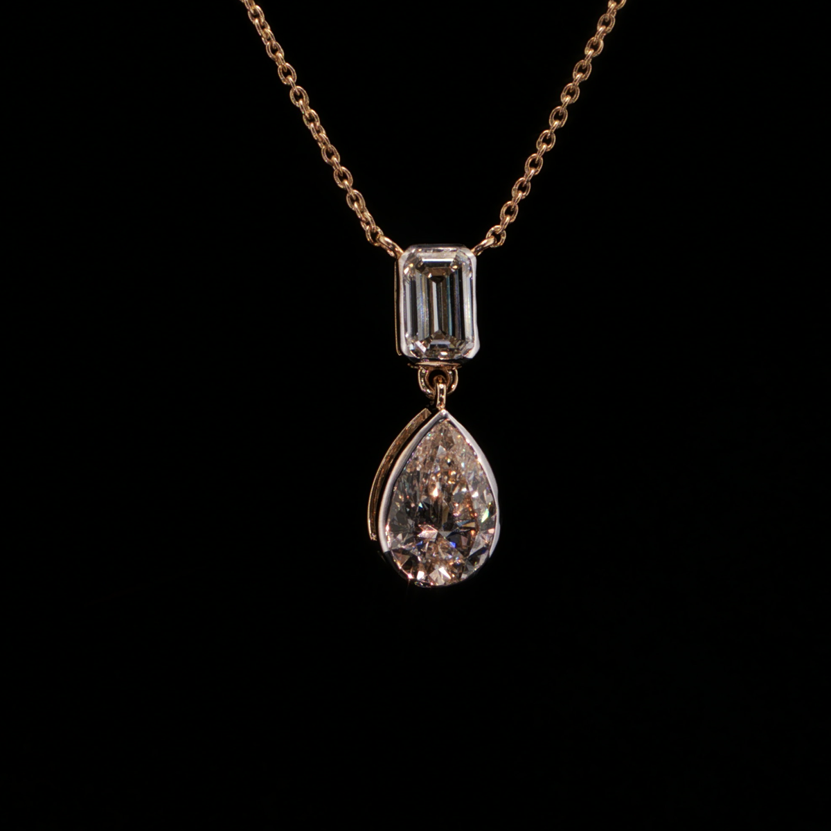 3.04 CTW Two-Stone Emerald & Pear Cut Lab-Grown Diamond Pendant Necklace in 14K Yellow Gold