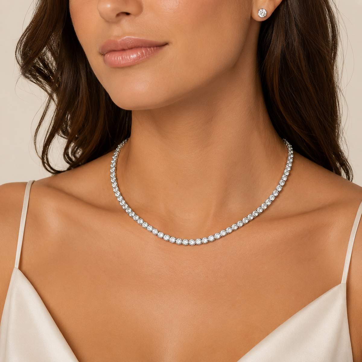 Round Cut Lab-Grown Diamond Tennis Necklace | IGI Certified | 14K & 18K Gold, Platinum