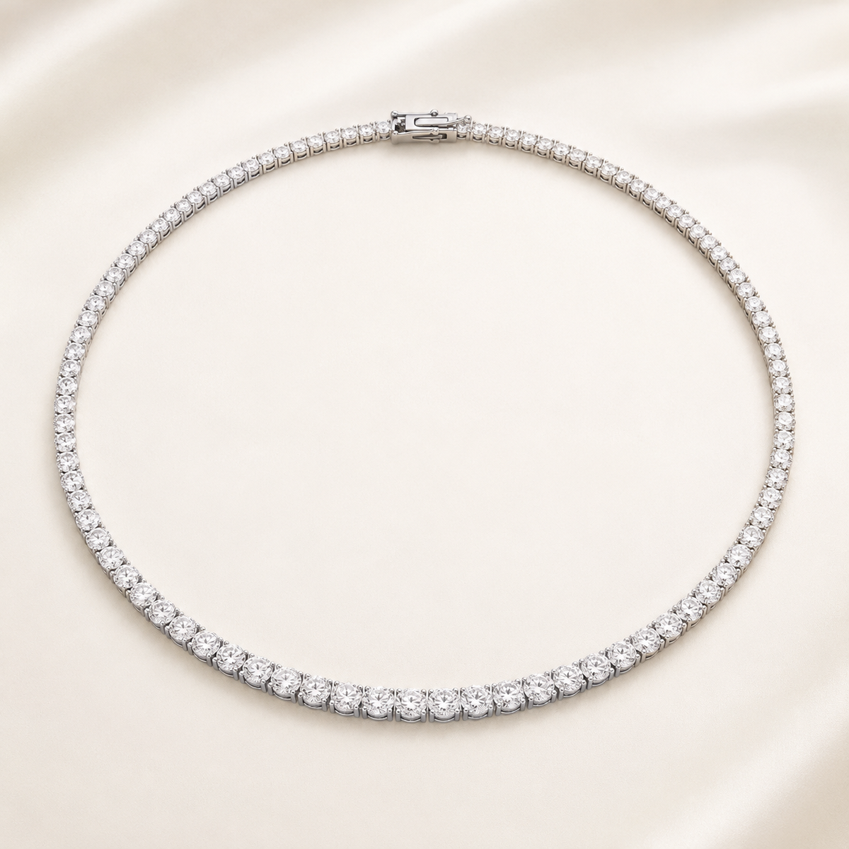 Round Cut Lab-Grown Diamond Tennis Necklace | IGI Certified | 14K & 18K Gold, Platinum