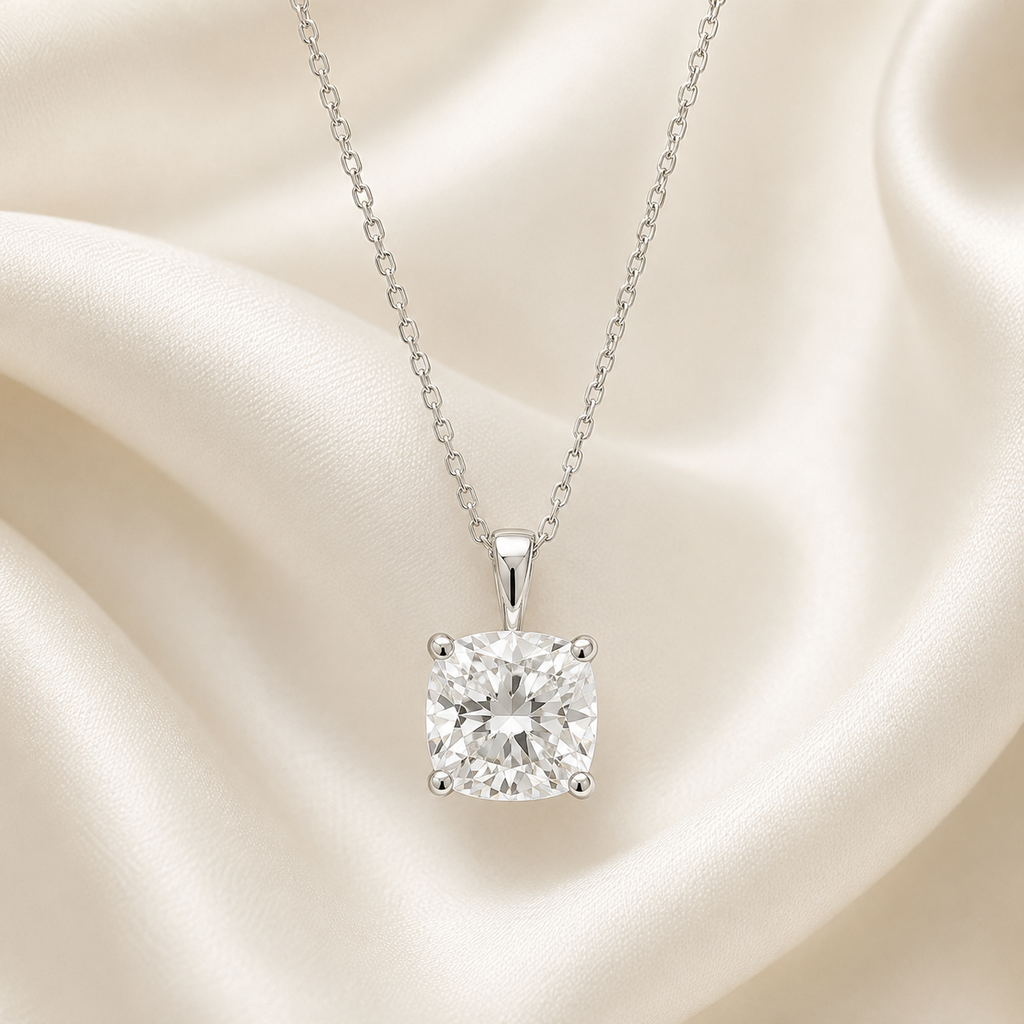 Cushion Cut Lab-Grown Diamond Solitaire Pendant Necklace | IGI Certified | 14K & 18K Gold, Platinum