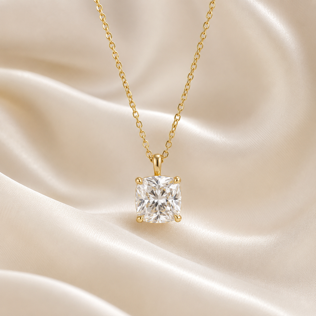 Cushion Cut Lab-Grown Diamond Solitaire Pendant Necklace | IGI Certified | 14K & 18K Gold, Platinum
