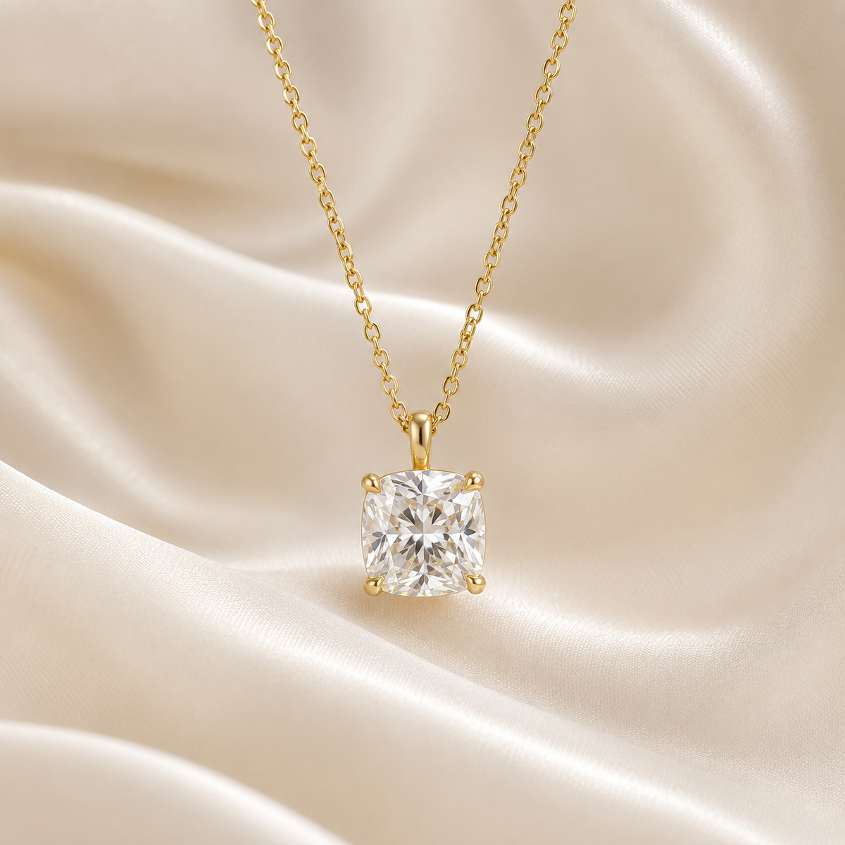 Cushion Cut Lab-Grown Diamond Solitaire Pendant Necklace | IGI Certified | 14K & 18K Gold, Platinum