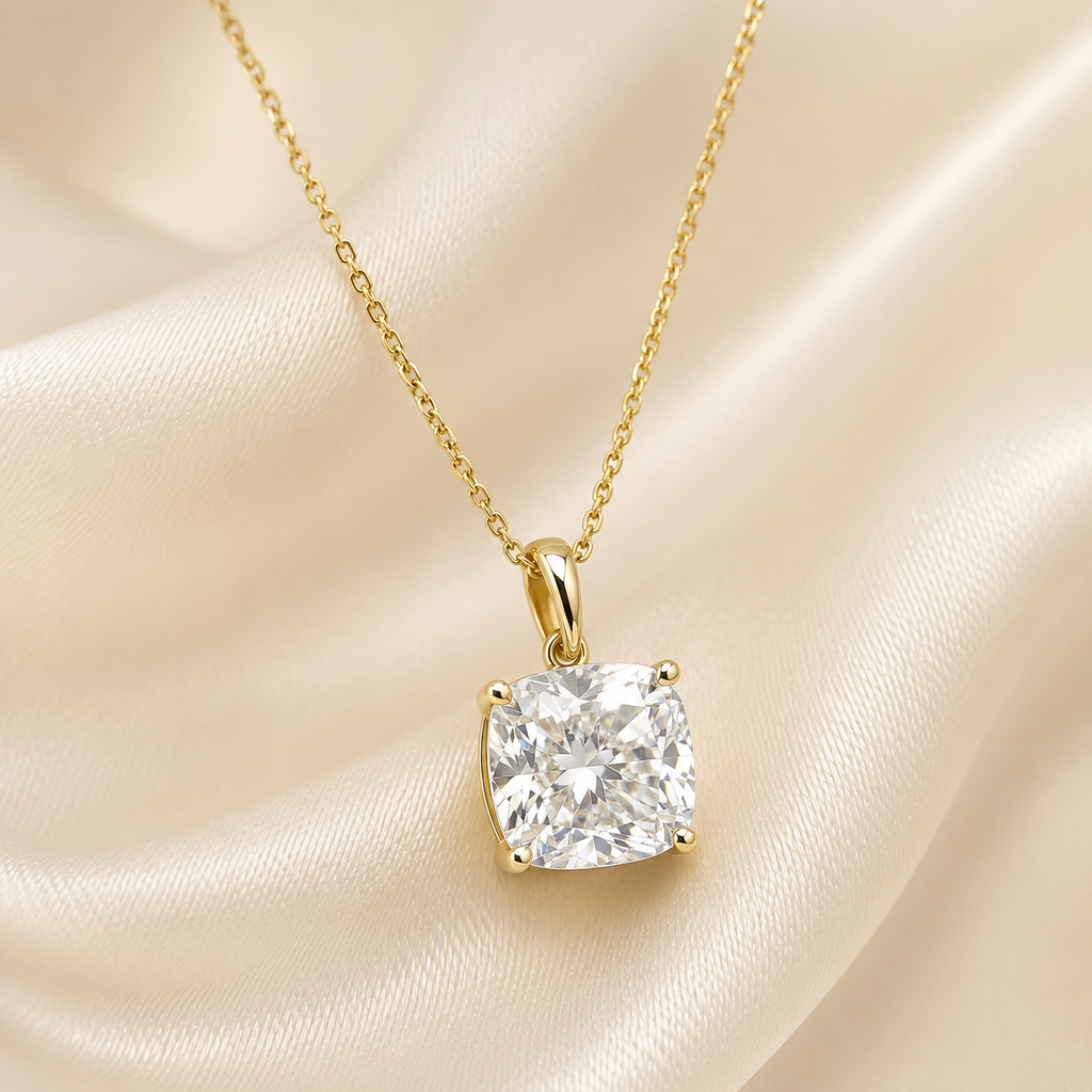 Cushion Cut Lab-Grown Diamond Solitaire Pendant Necklace | IGI Certified | 14K & 18K Gold, Platinum