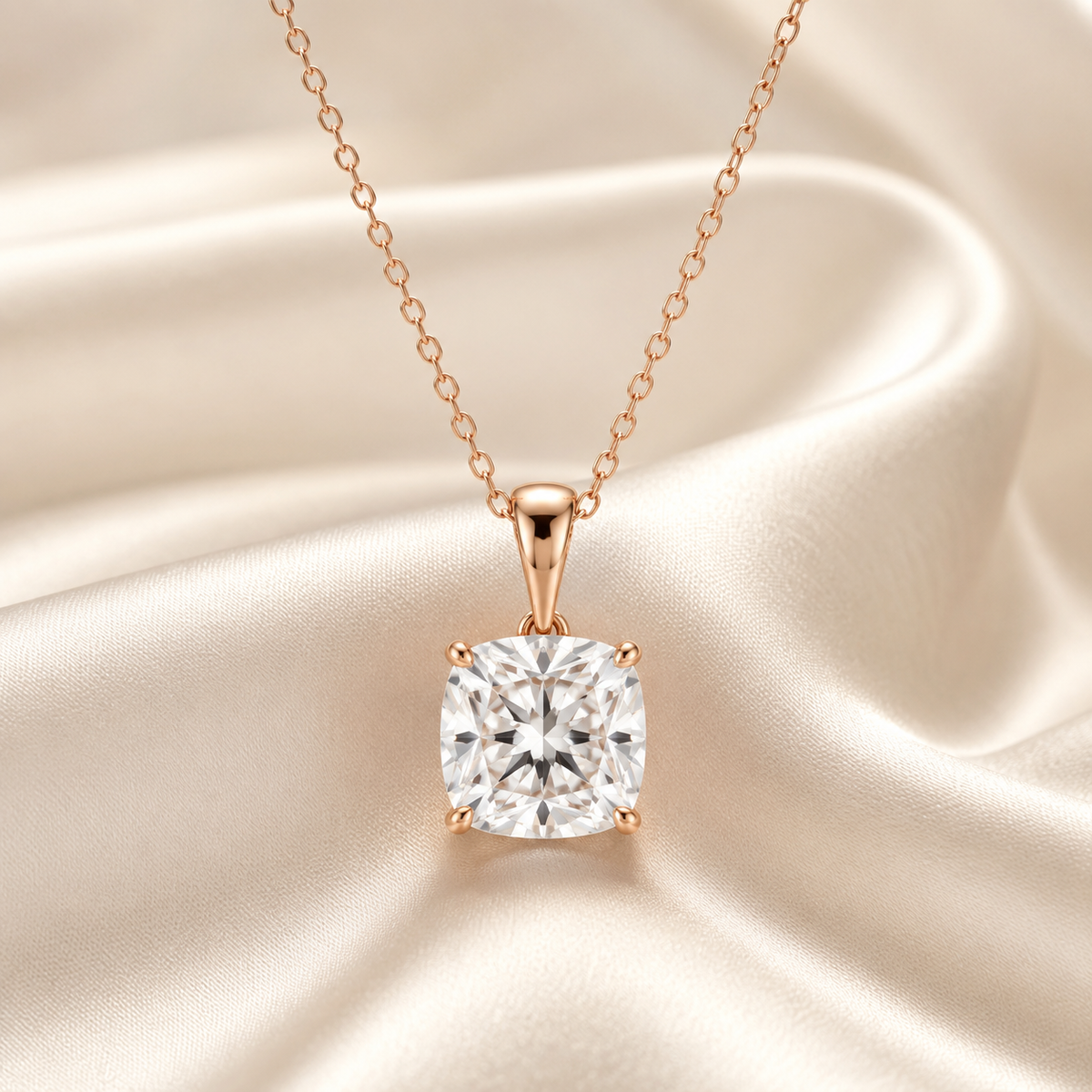 Cushion Cut Lab-Grown Diamond Solitaire Pendant Necklace | IGI Certified | 14K & 18K Gold, Platinum