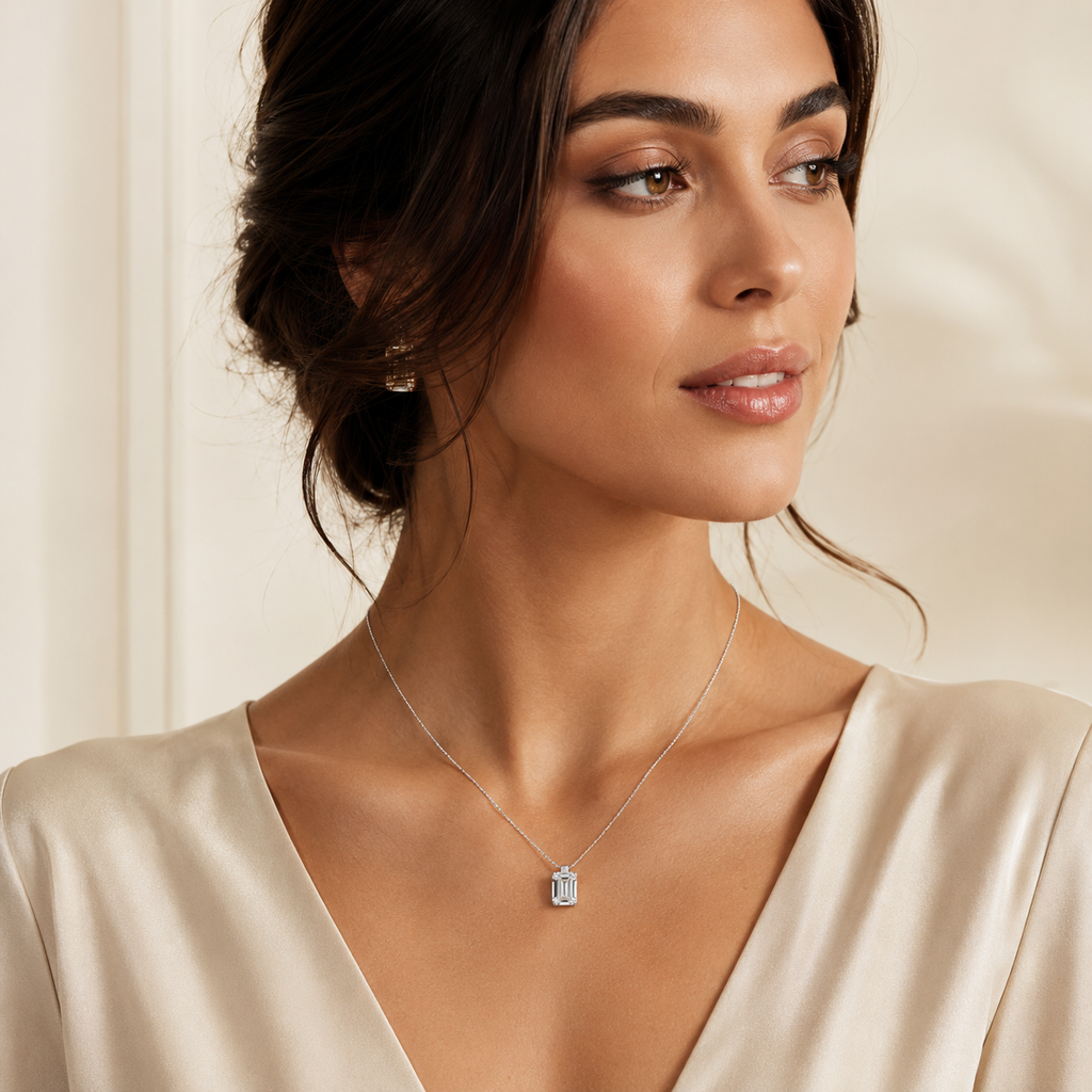 Emerald Cut Lab-Grown Diamond Solitaire Pendant Necklace | IGI Certified | 14K & 18K Gold, Platinum