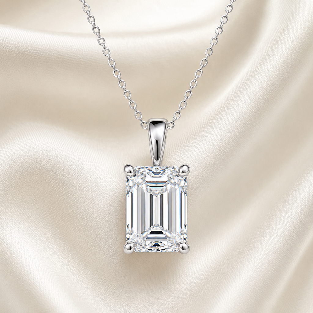 Emerald Cut Lab-Grown Diamond Solitaire Pendant Necklace | IGI Certified | 14K & 18K Gold, Platinum