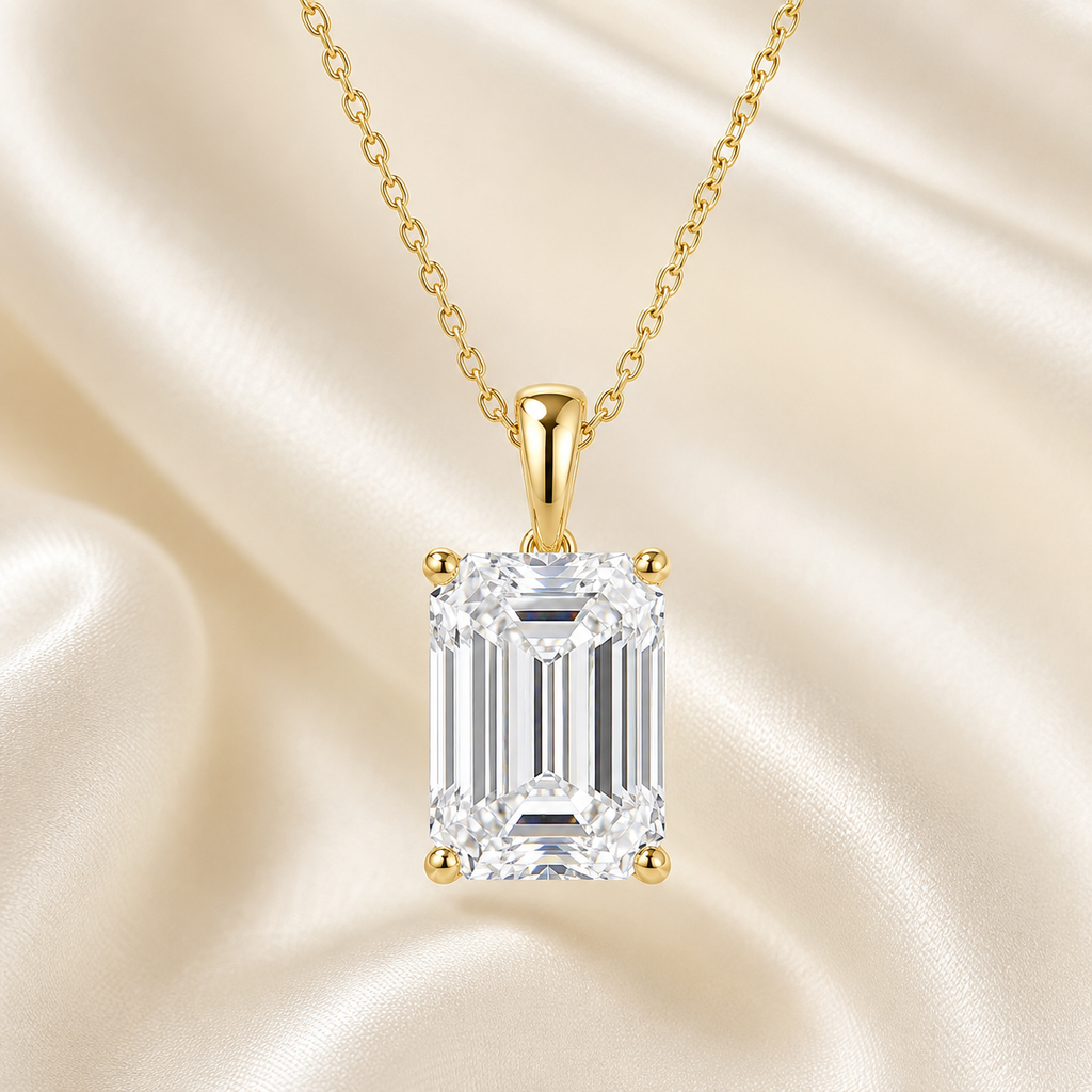 Emerald Cut Lab-Grown Diamond Solitaire Pendant Necklace | IGI Certified | 14K & 18K Gold, Platinum