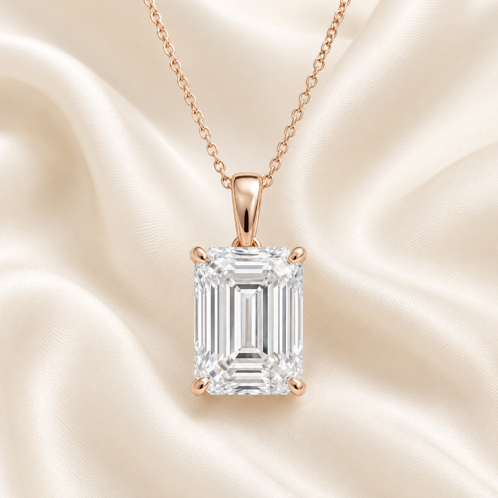 Emerald Cut Lab-Grown Diamond Solitaire Pendant Necklace | IGI Certified | 14K & 18K Gold, Platinum