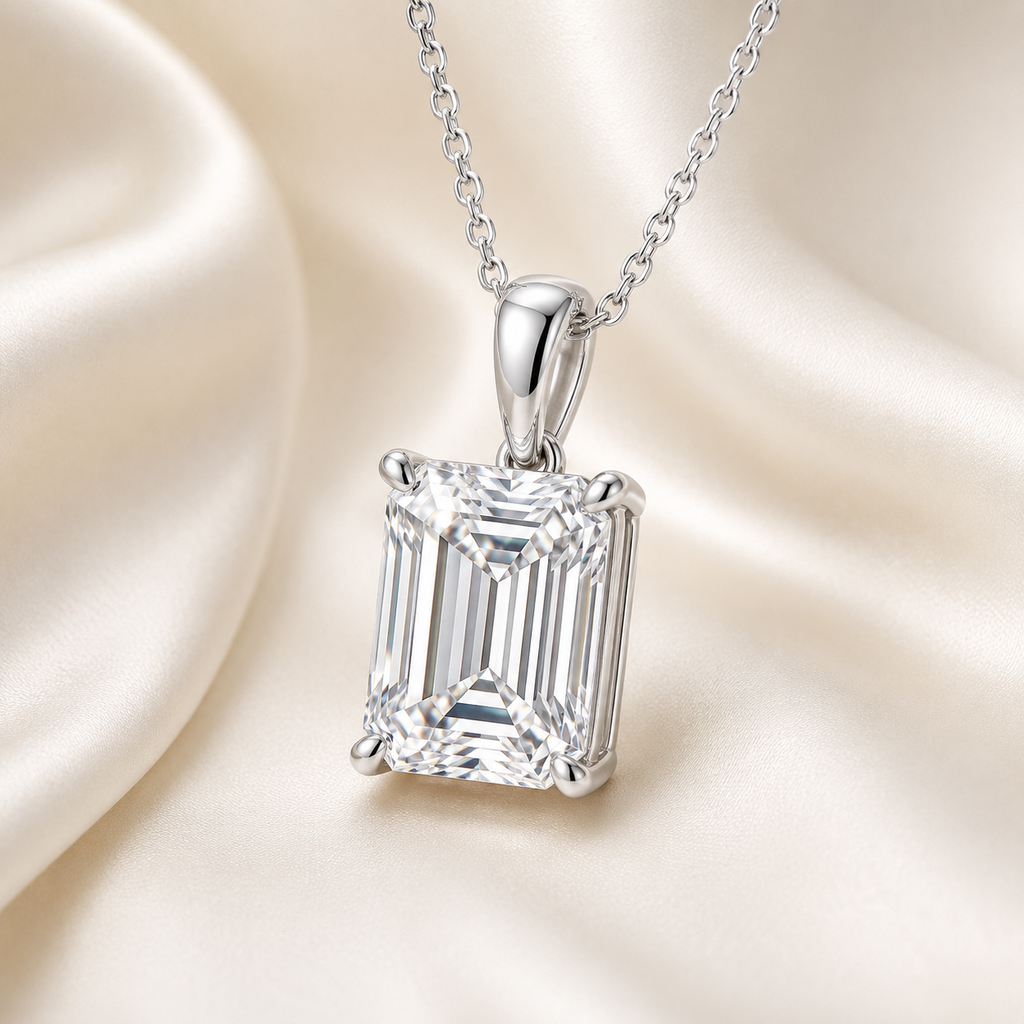 Emerald Cut Lab-Grown Diamond Solitaire Pendant Necklace | IGI Certified | 14K & 18K Gold, Platinum