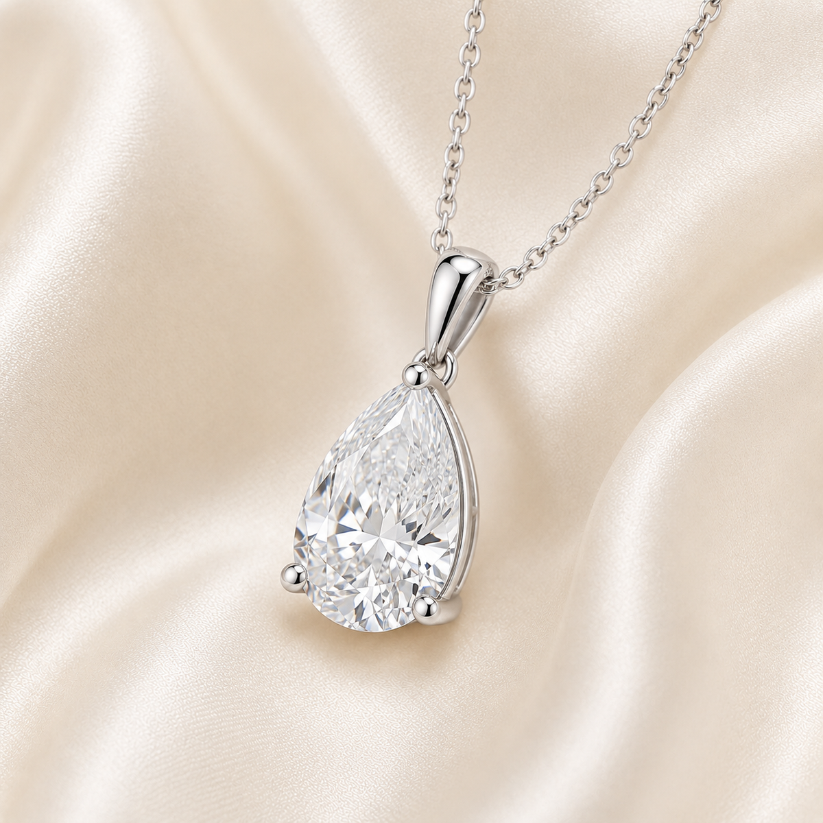 Pear Cut Lab-Grown Diamond Solitaire Pendant Necklace | IGI Certified | 14K & 18K Gold, Platinum