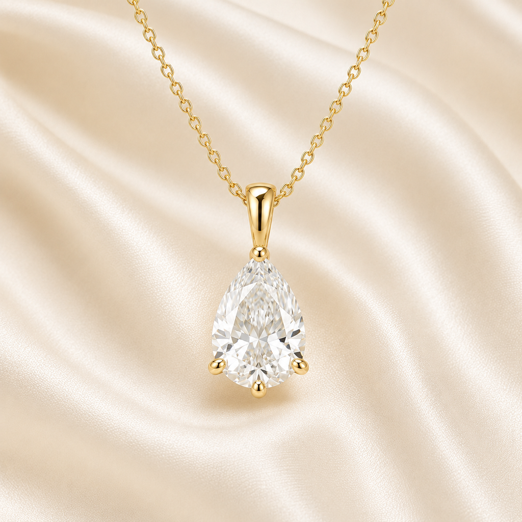 Pear Cut Lab-Grown Diamond Solitaire Pendant Necklace | IGI Certified | 14K & 18K Gold, Platinum