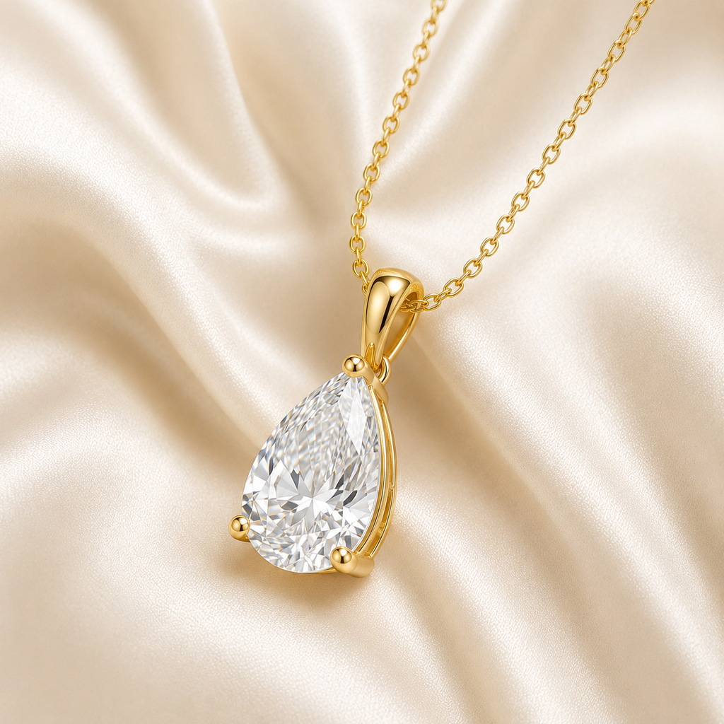 Pear Cut Lab-Grown Diamond Solitaire Pendant Necklace | IGI Certified | 14K & 18K Gold, Platinum