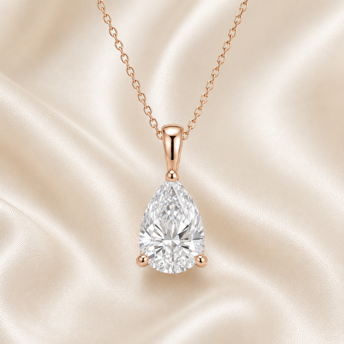 Pear Cut Lab-Grown Diamond Solitaire Pendant Necklace | IGI Certified | 14K & 18K Gold, Platinum