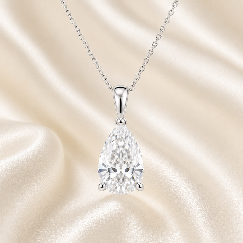 Pear Cut Lab-Grown Diamond Solitaire Pendant Necklace | IGI Certified | 14K & 18K Gold, Platinum