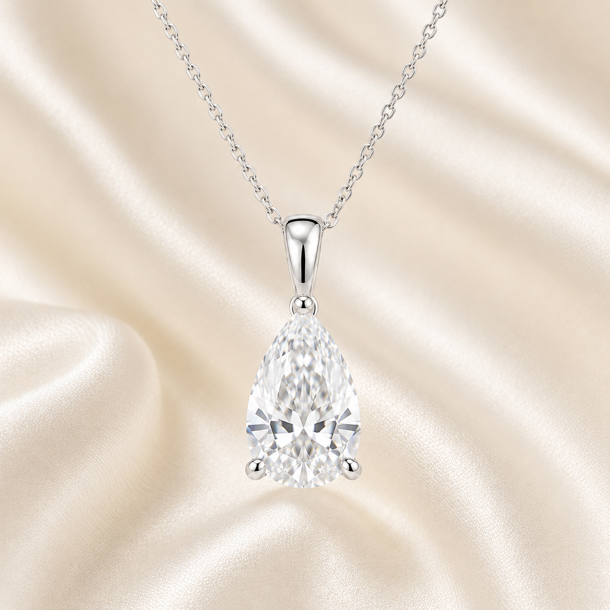 Pear Cut Lab-Grown Diamond Solitaire Pendant Necklace | IGI Certified | 14K & 18K Gold, Platinum