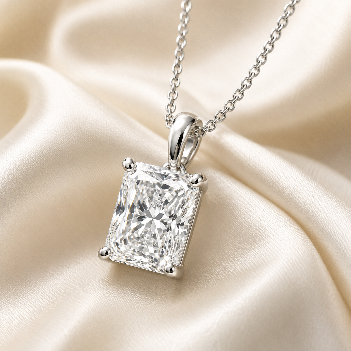 Radiant Cut Lab-Grown Diamond Solitaire Pendant Necklace | IGI Certified | 14K & 18K Gold, Platinum