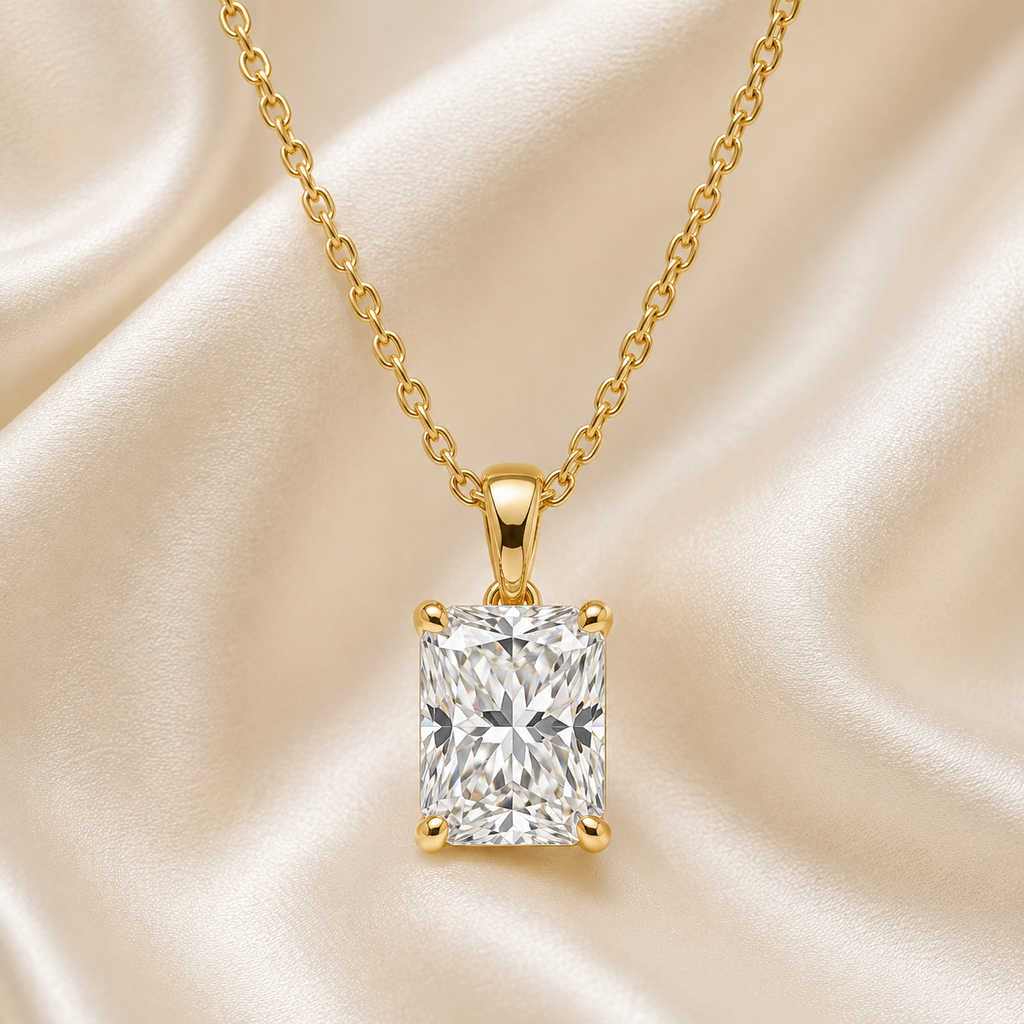 Radiant Cut Lab-Grown Diamond Solitaire Pendant Necklace | IGI Certified | 14K & 18K Gold, Platinum