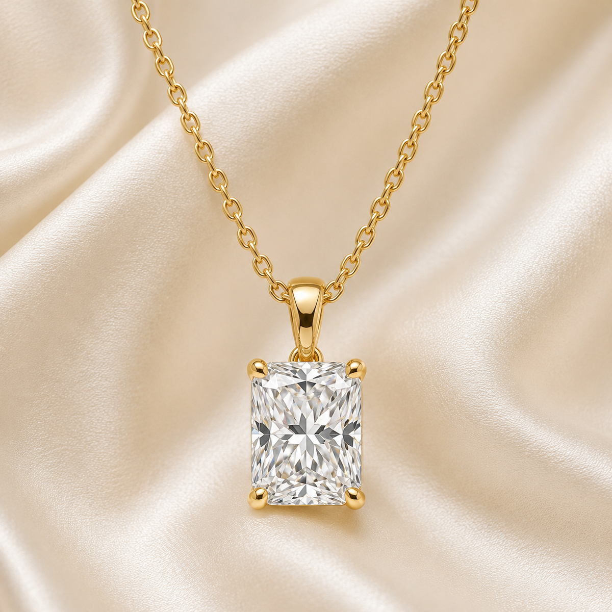 Radiant Cut Lab-Grown Diamond Solitaire Pendant Necklace | IGI Certified | 14K & 18K Gold, Platinum