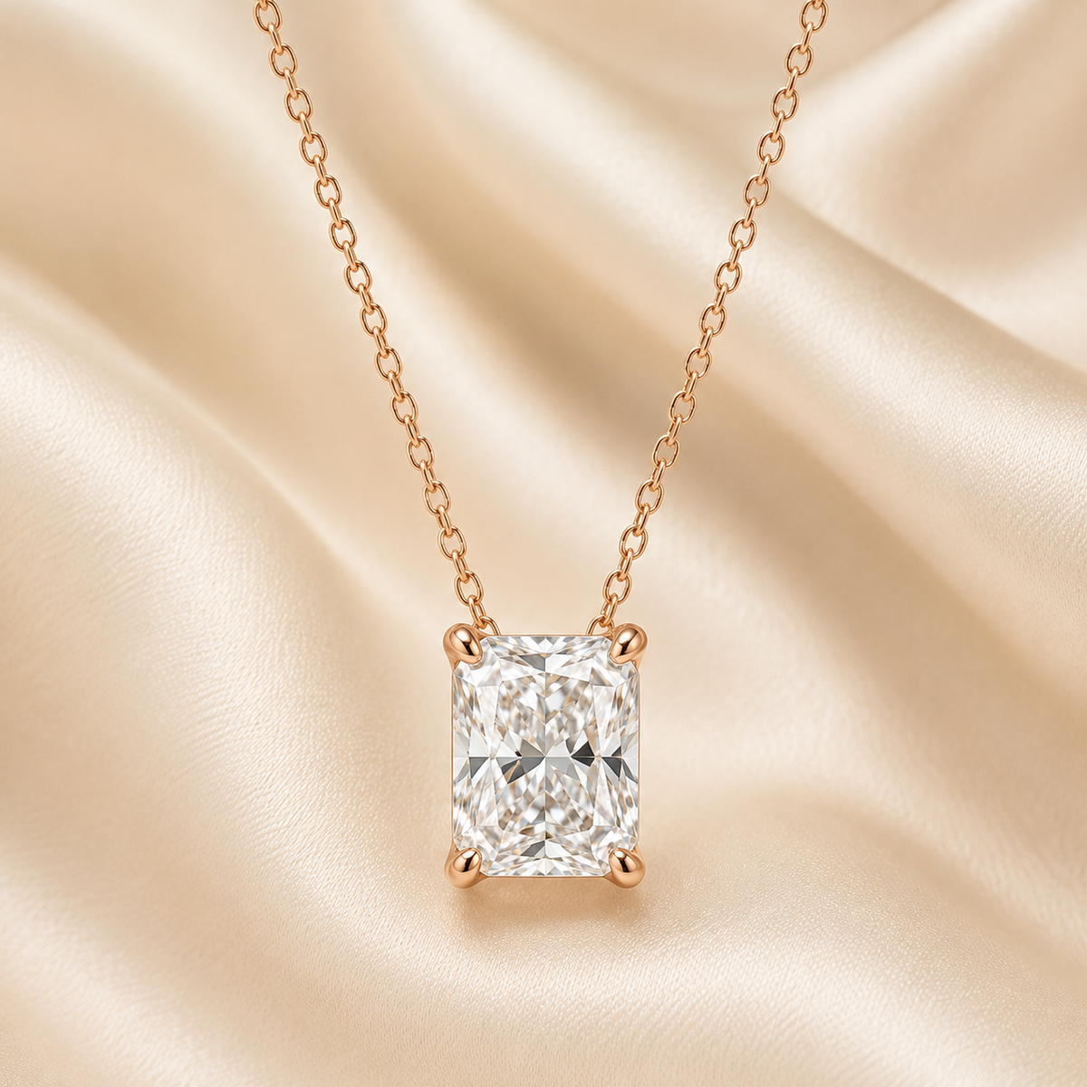 Radiant Cut Lab-Grown Diamond Solitaire Pendant Necklace | IGI Certified | 14K & 18K Gold, Platinum