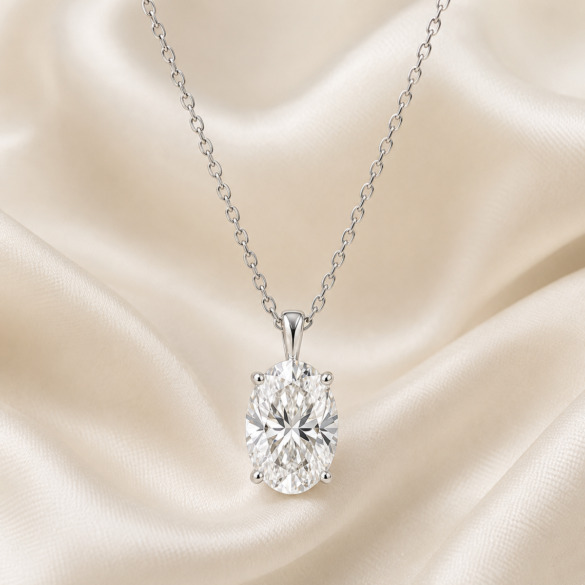 Oval Cut Lab-Grown Diamond Solitaire Pendant Necklace | IGI Certified | 14K & 18K Gold, Platinum