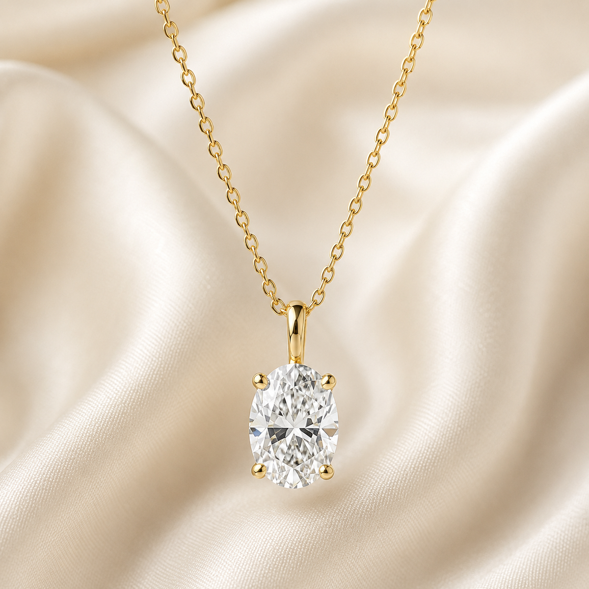 Oval Cut Lab-Grown Diamond Solitaire Pendant Necklace | IGI Certified | 14K & 18K Gold, Platinum