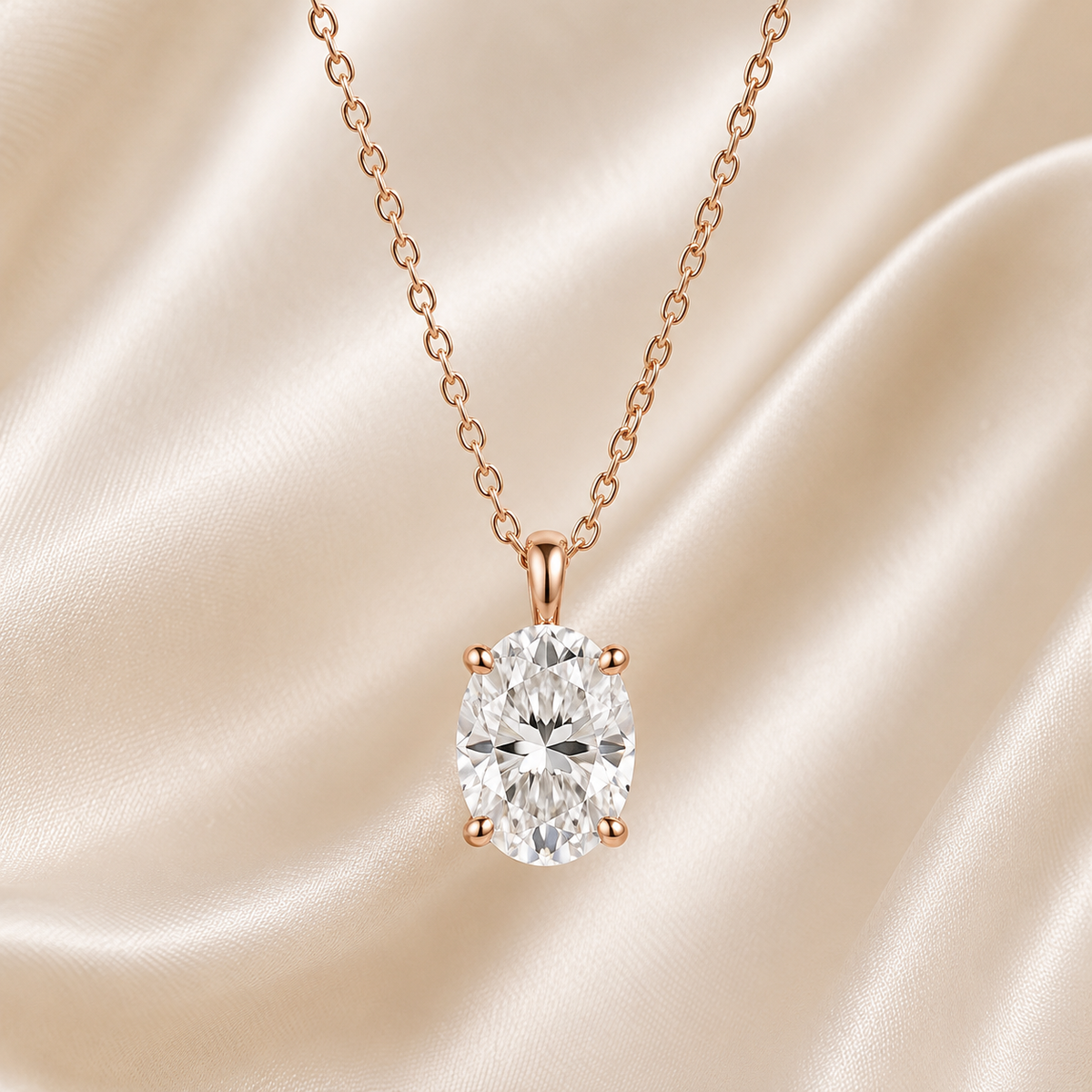 Oval Cut Lab-Grown Diamond Solitaire Pendant Necklace | IGI Certified | 14K & 18K Gold, Platinum