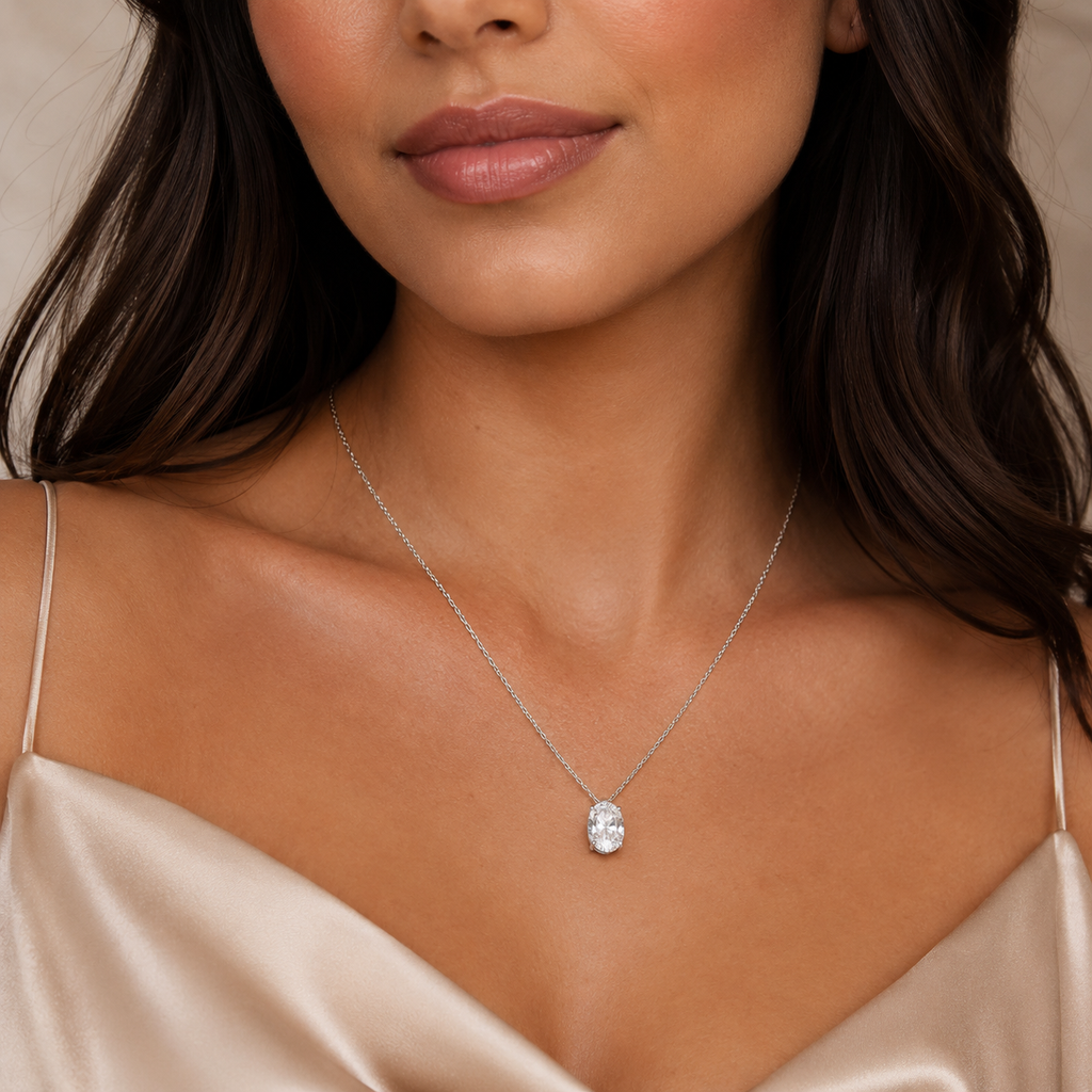 Oval Cut Lab-Grown Diamond Solitaire Pendant Necklace | IGI Certified | 14K & 18K Gold, Platinum