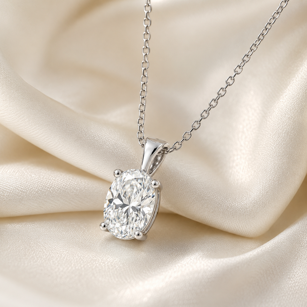 Oval Cut Lab-Grown Diamond Solitaire Pendant Necklace | IGI Certified | 14K & 18K Gold, Platinum