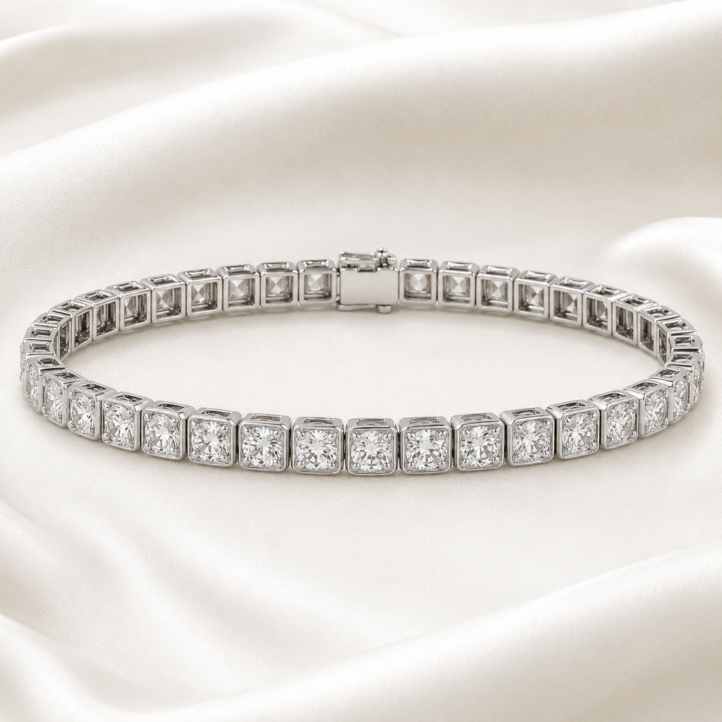 Radiant Cut Bezel-Set Lab-Grown Diamond Tennis Bracelet | IGI Certified | 14K & 18K Gold, Platinum