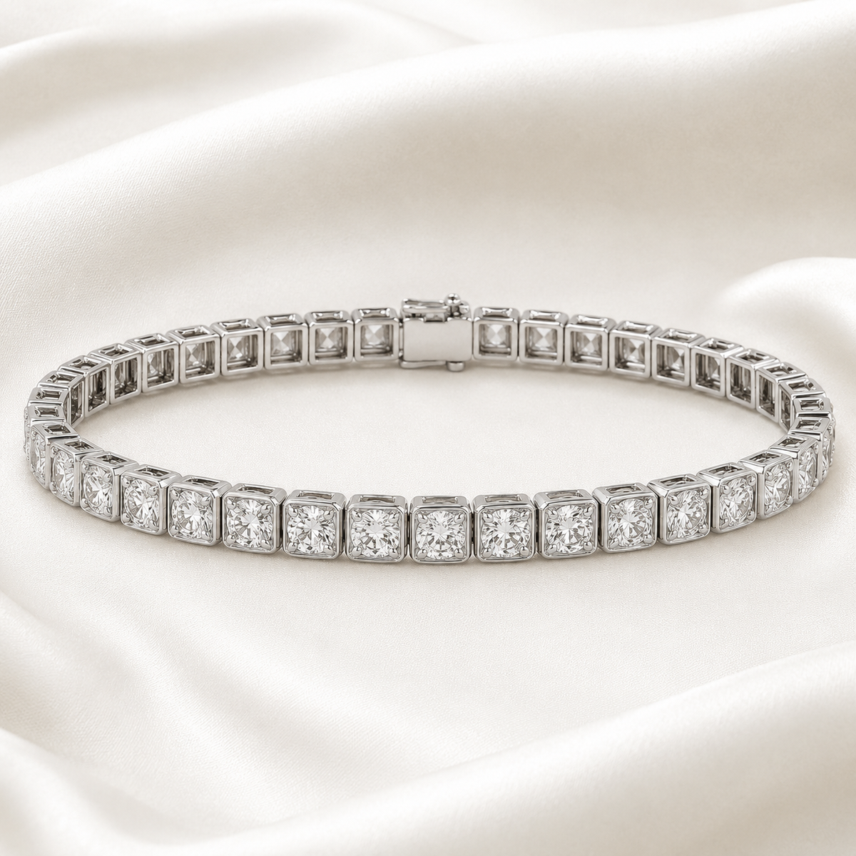 Radiant Cut Bezel-Set Lab-Grown Diamond Tennis Bracelet | IGI Certified | 14K & 18K Gold, Platinum
