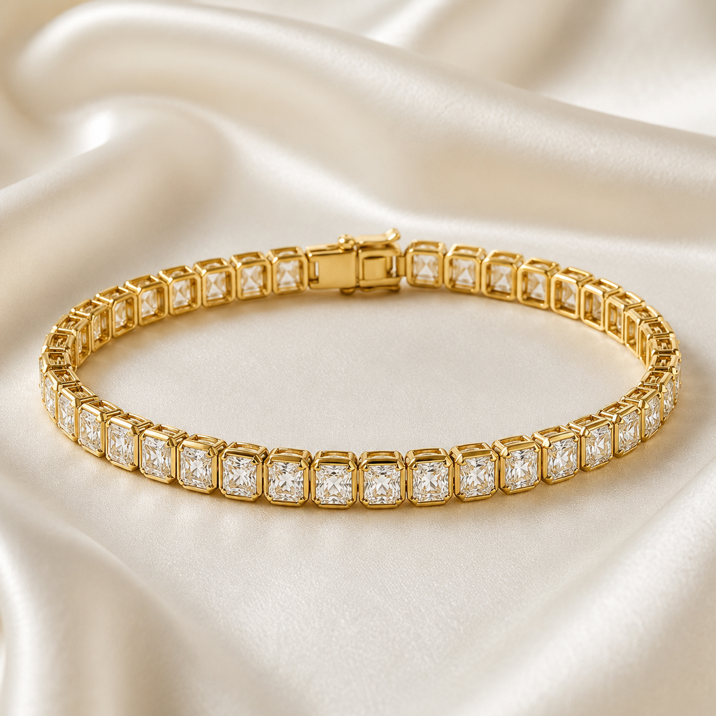 Radiant Cut Bezel-Set Lab-Grown Diamond Tennis Bracelet | IGI Certified | 14K & 18K Gold, Platinum