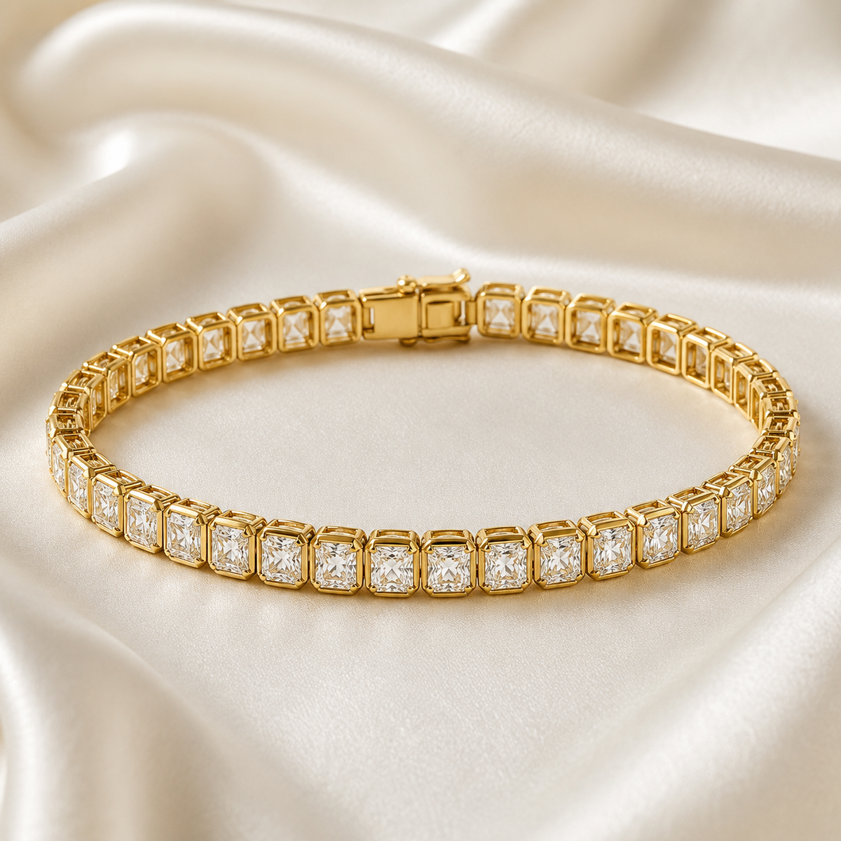 Radiant Cut Bezel-Set Lab-Grown Diamond Tennis Bracelet | IGI Certified | 14K & 18K Gold, Platinum