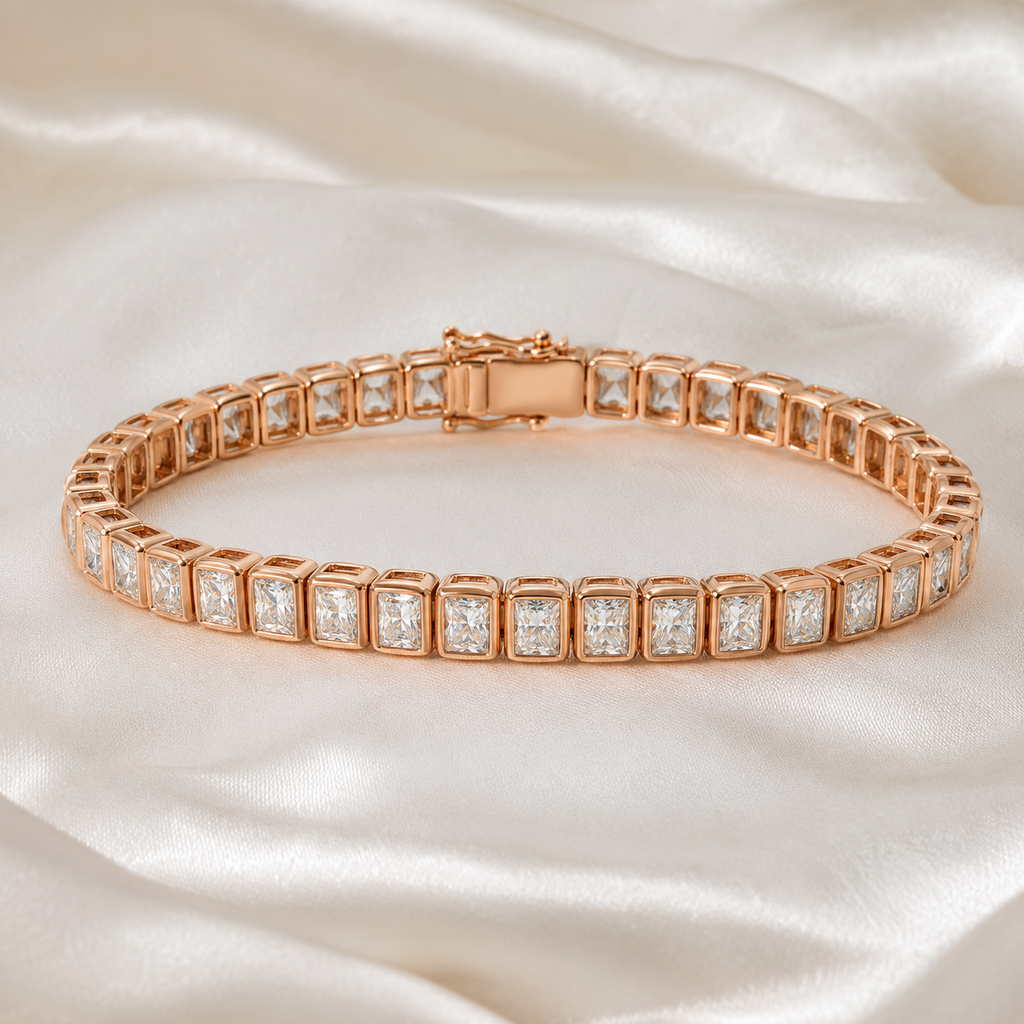 Radiant Cut Bezel-Set Lab-Grown Diamond Tennis Bracelet | IGI Certified | 14K & 18K Gold, Platinum