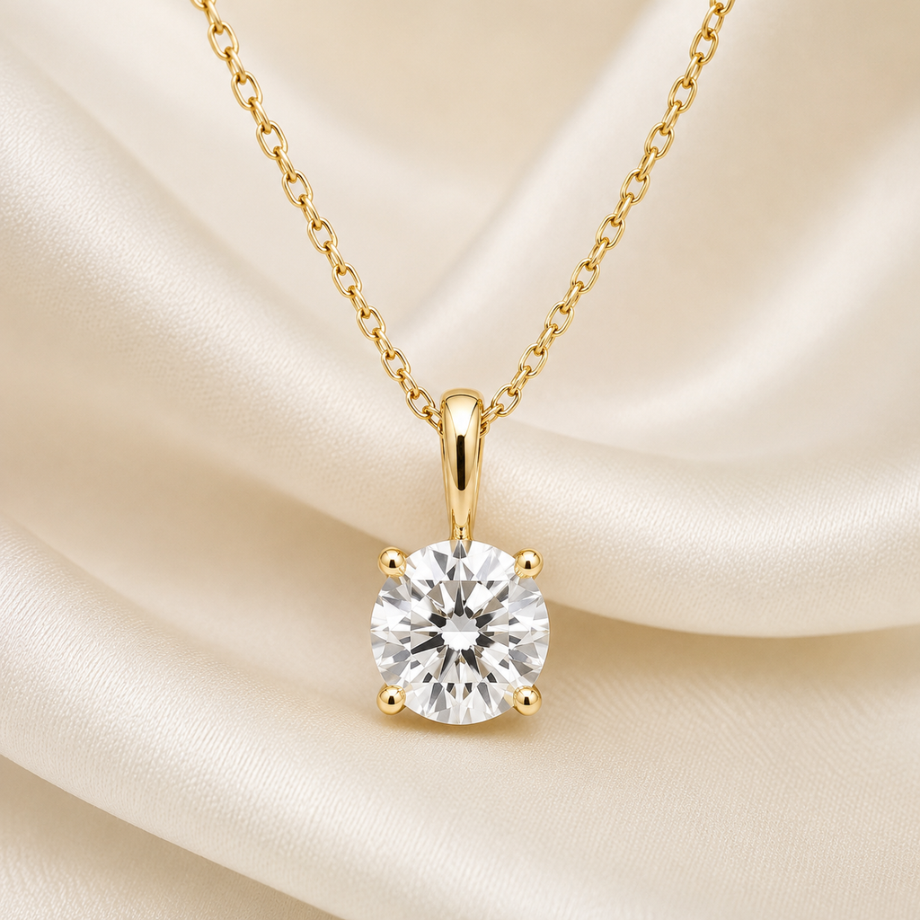 Round Cut Lab-Grown Diamond Solitaire Pendant Necklace | IGI Certified | 14K & 18K Gold, Platinum