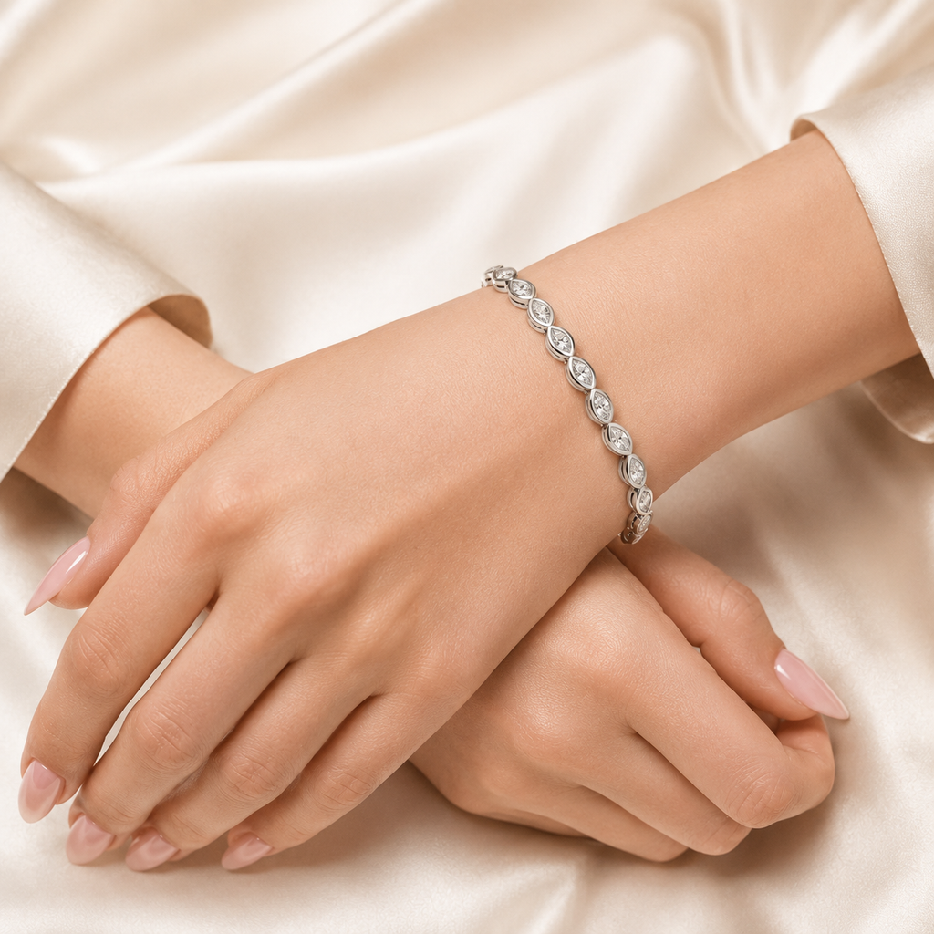 Marquise Cut Bezel-Set Lab-Grown Diamond Tennis Bracelet | IGI Certified | 14K & 18K Gold, Platinum