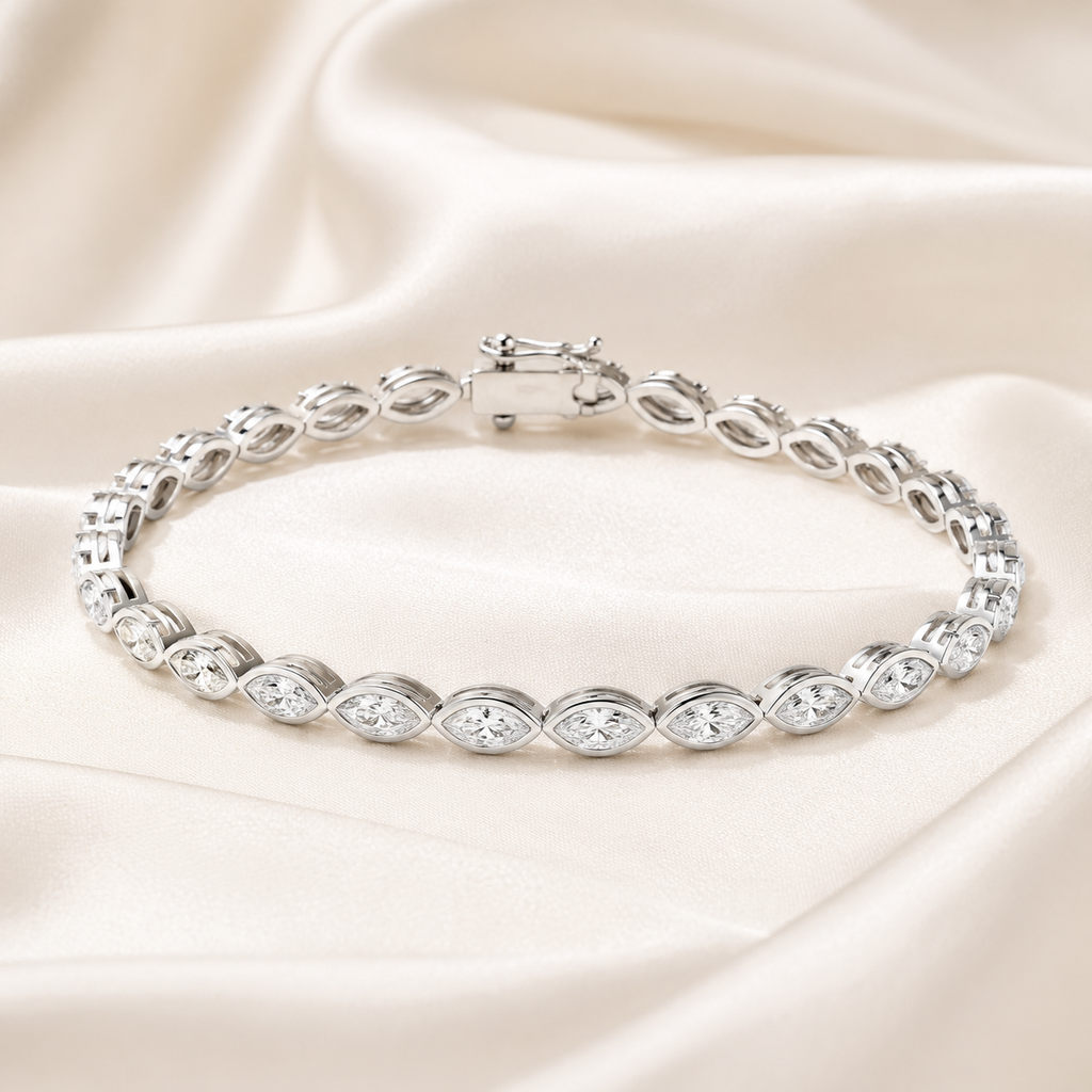 Marquise Cut Bezel-Set Lab-Grown Diamond Tennis Bracelet | IGI Certified | 14K & 18K Gold, Platinum