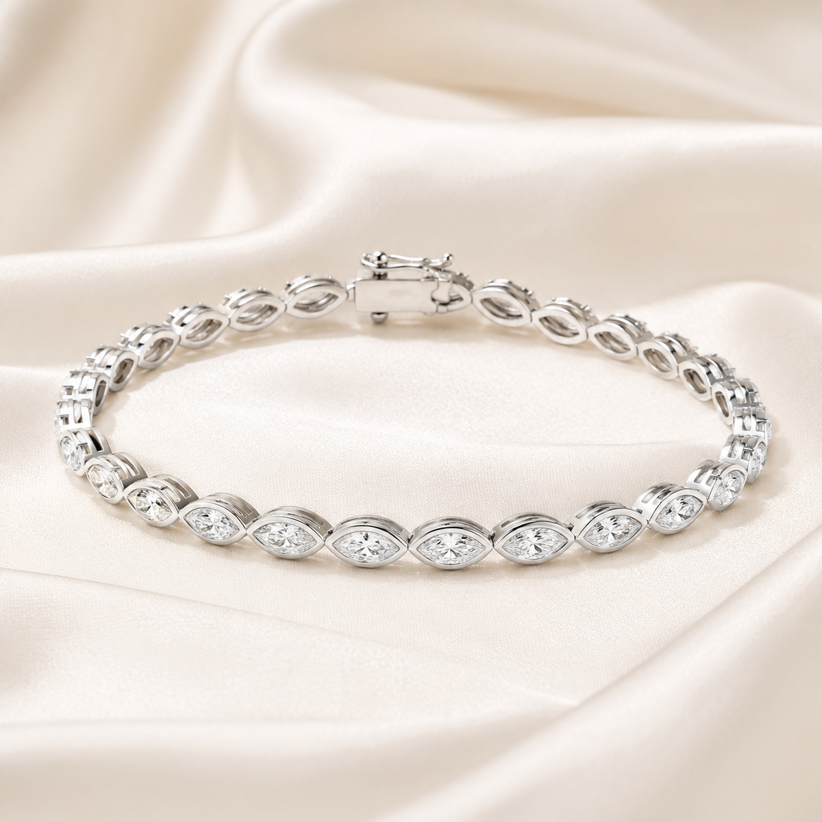 Marquise Cut Bezel-Set Lab-Grown Diamond Tennis Bracelet | IGI Certified | 14K & 18K Gold, Platinum