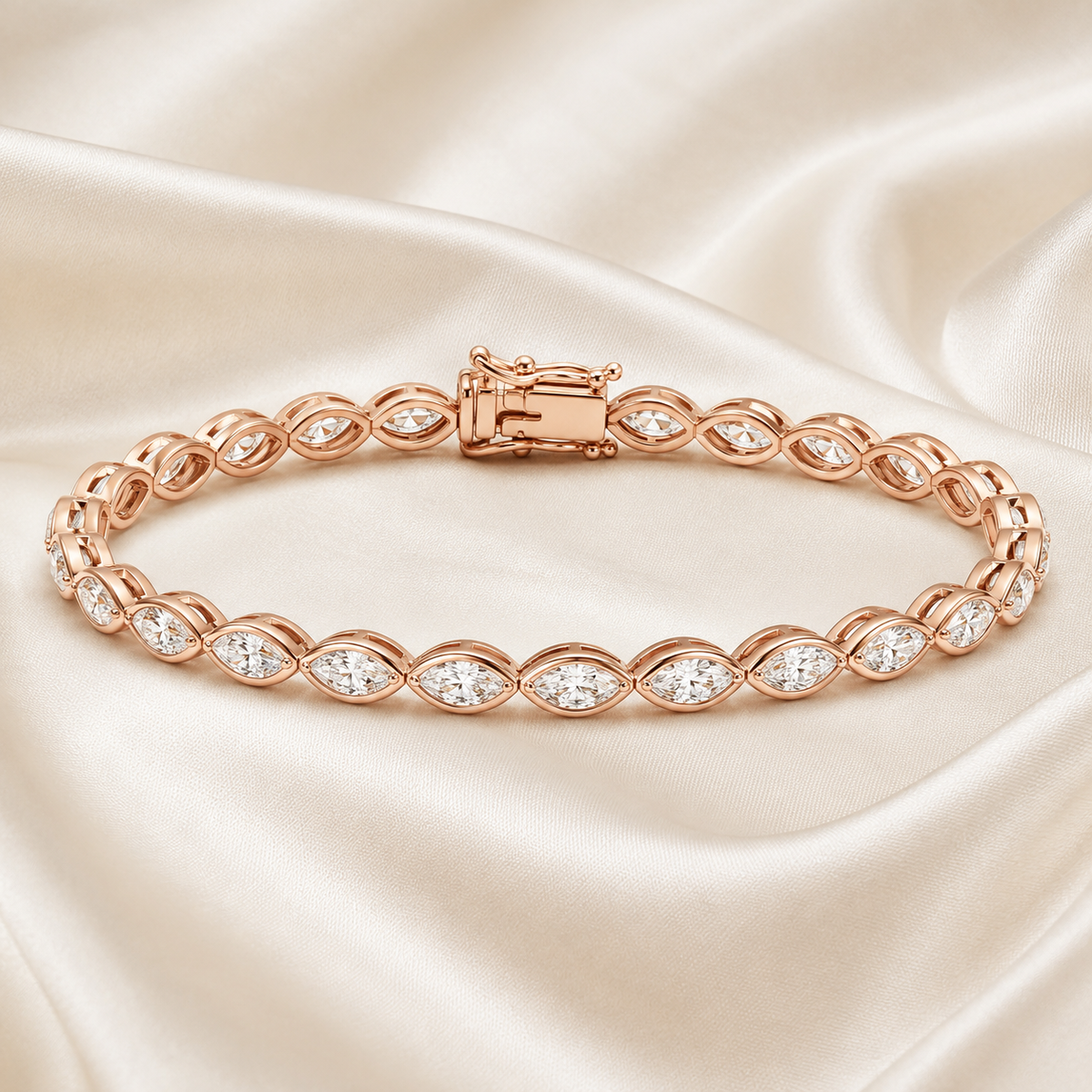 Marquise Cut Bezel-Set Lab-Grown Diamond Tennis Bracelet | IGI Certified | 14K & 18K Gold, Platinum