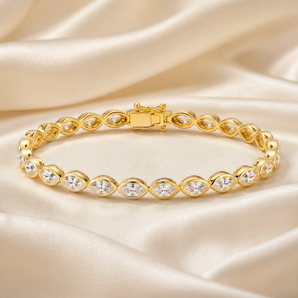 Marquise Cut Bezel-Set Lab-Grown Diamond Tennis Bracelet | IGI Certified | 14K & 18K Gold, Platinum