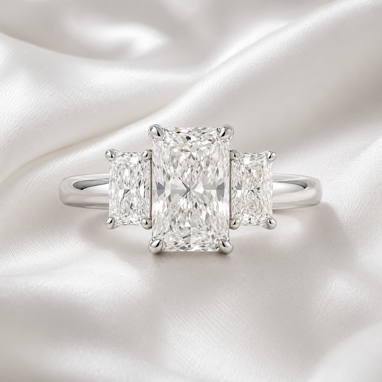Three Stone Radiant Engagement Ring